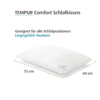 Vankúš z pamäťovej peny TEMPUR Comfort Firm, klasický tradičný vankúš pre všetky polohy spánku, pevný pocit pri ležaní, prateľný poťah, Oeko-Tex, 2