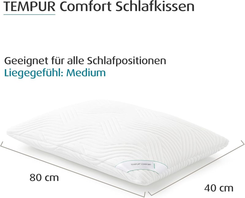 TEMPUR Comfort Medium 40x80 cm Memóriahabos Párna Minden Pozícióhoz