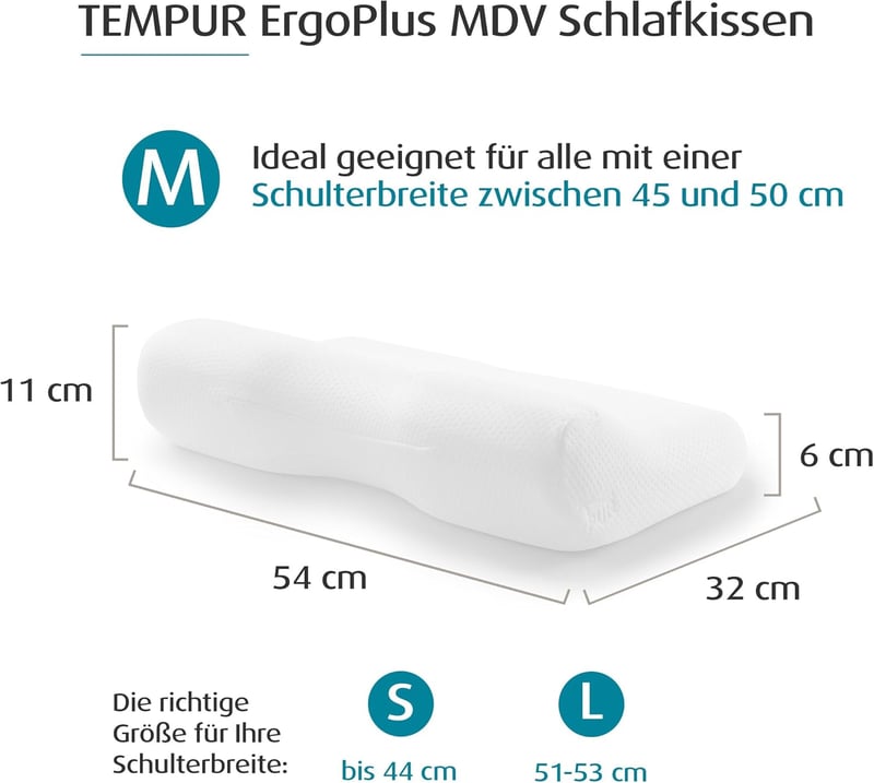 TEMPUR ErgoPlus MDV memóriahabos ergonomikus nyakpárna hátoldali és oldalsó alváshoz M méret fehér - 2-M, Successor