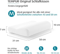 TEMPUR Original Memory Foam Párna Ergonomikus Nyakstámogatással M 50x31 cm Fehér - M (50 x 31 x 10/7 cm), Single 2