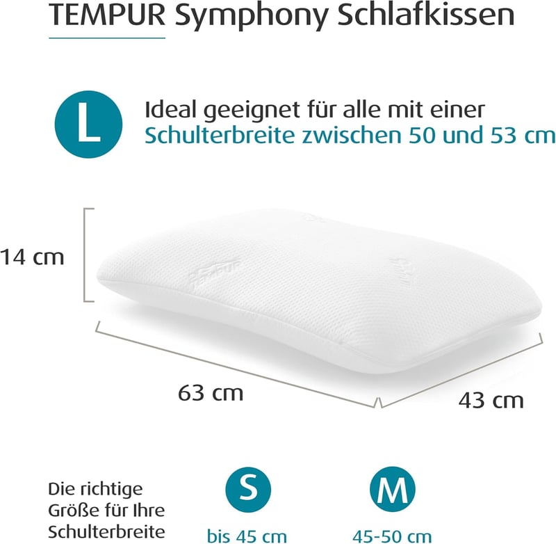 TEMPUR Symphony ergonomikus nyakpárna hátoldali és oldalsó alváshoz - large (63 x 43 x 14 cm)-single