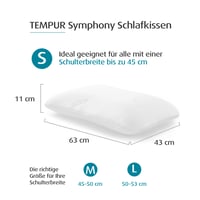 Ergonomický vankúš pod krk z pamäťovej peny TEMPUR Symphony pre spánok na chrbte a na boku, tvrdší pocit, veľkosť S (63 x 43 x 11 cm), biely 2
