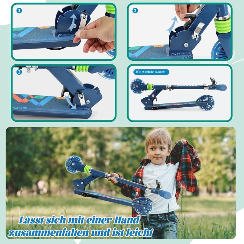 TENBOOM 3 kerekű összecsukható gyerekroller LED világítással 3-8 éveseknek