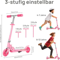 TENBOOM Összecsukható Gyerekroller 3 Éves Kortól, LED Kerekek, Magasságállítható - LED pink 4