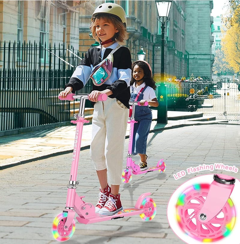 TENBOOM Összecsukható Gyerekroller 3 Éves Kortól, LED Kerekek, Magasságállítható - LED pink