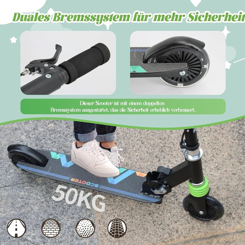 TENBOOM Összecsukható Gyerekroller 3 Éves Kortól, LED Kerekek, Magasságállítható