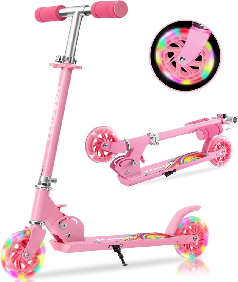 TENBOOM Összecsukható Gyerekroller 3 Éves Kortól, LED Kerekek, Magasságállítható - LED pink