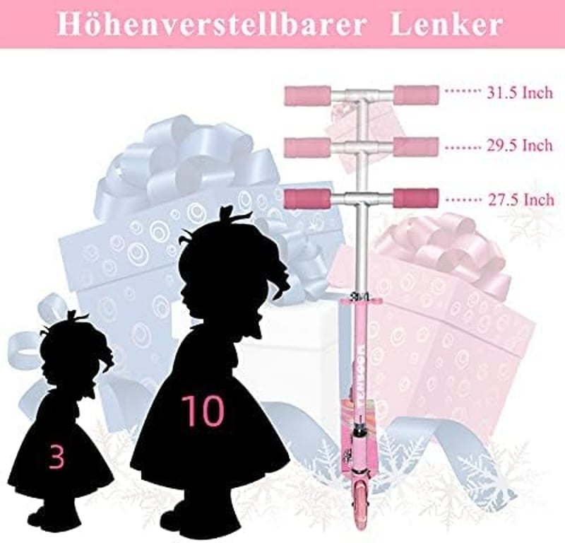 TENBOOM Összecsukható Gyerekroller 3 Éves Kortól, LED Kerekek, Magasságállítható - LED pink