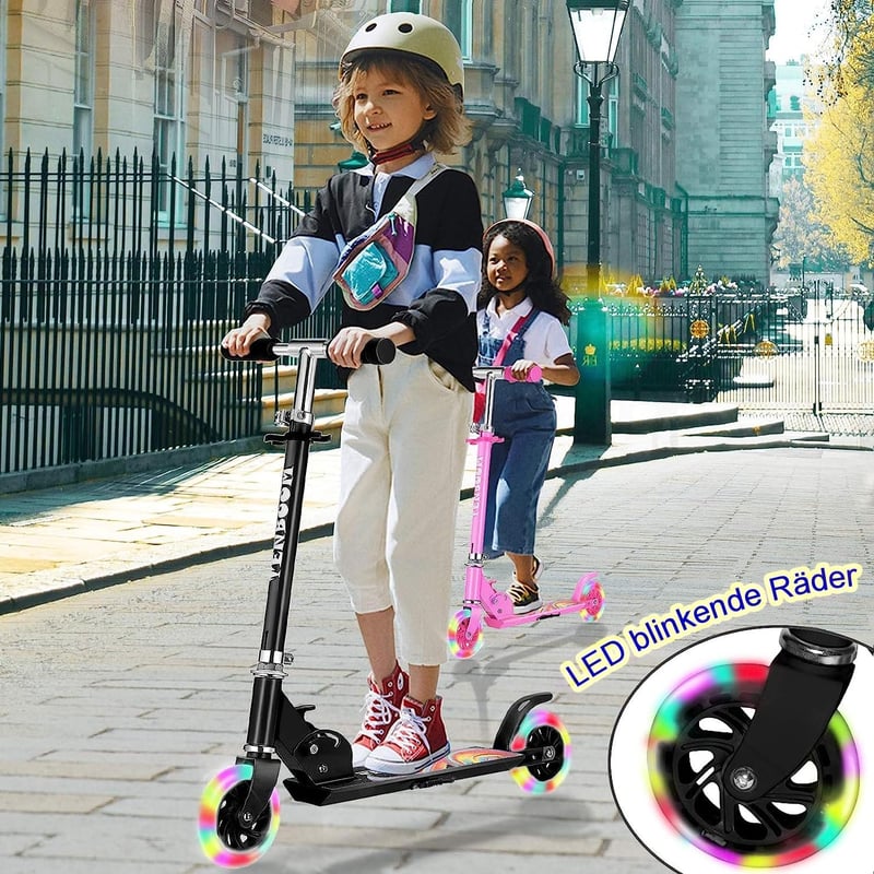 TENBOOM összecsukható gyermek roller 3 éves kortól, LED kerekek, magasságállítható - LED black.