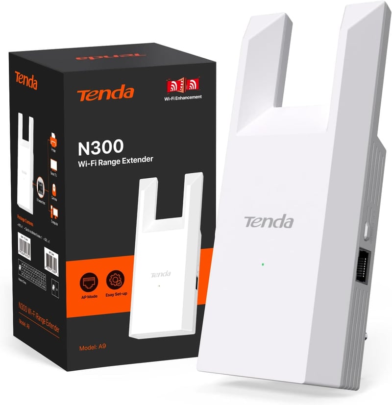 Tenda A9 WiFi erősítő 300Mbps, 120m² lefedettség, Ethernet port, WPS, FritzBox kompatibilis - A9|N300
