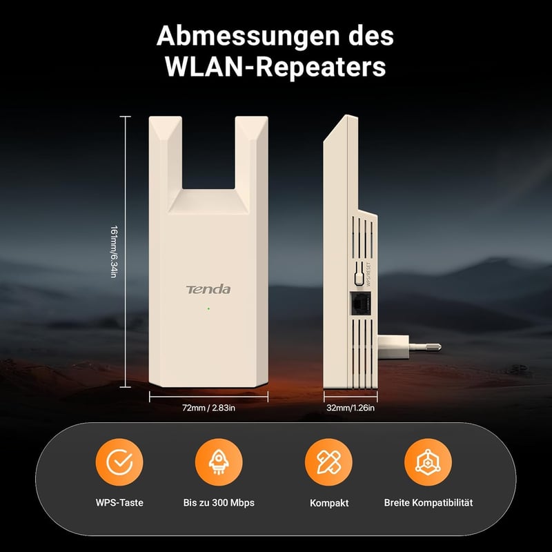Tenda A9 WiFi erősítő 300Mbps, 120m² lefedettség, Ethernet port, WPS, FritzBox kompatibilis - A9|N300