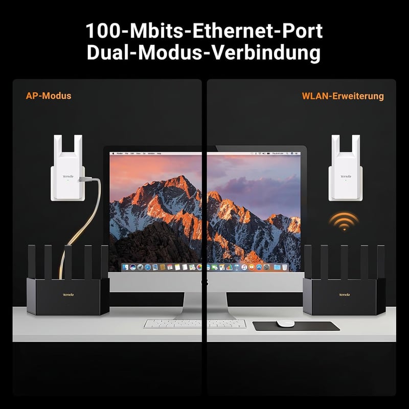 Tenda A9 WiFi erősítő 300Mbps, 120m² lefedettség, Ethernet port, WPS, FritzBox kompatibilis - A9|N300