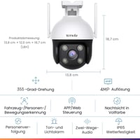 Vonkajšia WiFi bezpečnostná kamera Tenda CH7 2K+ 4MP, farebné nočné videnie, detekcia vozidiel a pohybu, obojsmerný prenos zvuku, svetelný a zvukový alarm, ovládanie cez aplikáciu 2