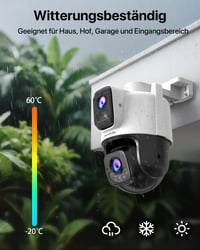 Tenda CH9 vonkajšia WiFi 6 bezpečnostná kamera, duálny objektív 2K+2K, PTZ 360°, farebné nočné videnie, detekcia osôb a vozidiel, zvuková signalizácia, IP65, lokálne úložisko 9