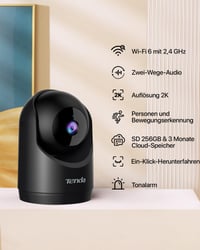 Interiérová bezpečnostná kamera Tenda CP3V3.0, 3MP 2K, detekcia osôb a pohybu, automatické sledovanie, obojsmerný prenos zvuku, nočné videnie, čierna 2