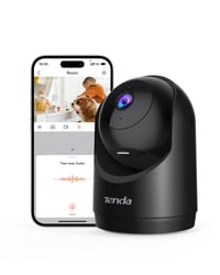 Interiérová bezpečnostná kamera Tenda CP3V3.0, 3MP 2K, detekcia osôb a pohybu, automatické sledovanie, obojsmerný prenos zvuku, nočné videnie, čierna 1