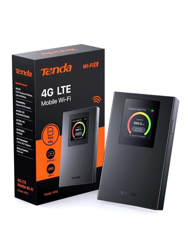 Prenosný WiFi 6 router Tenda MF6 4G LTE – 2100 mAh, Nano SIM, USB-C