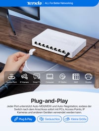 Tenda SM108 8-portový 2,5-gigabitový nespravovaný sieťový switch, Plug-and-Play, bez ventilátora, stolný aj na montáž na stenu, pre NAS, server, WiFi 6/7, herné PC, biely 5
