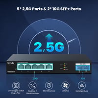 Switch Gigabit Tenda TEM2007X 2,5G cu 5 porturi 2,5G și 2 porturi 10G SFP+, Switch LAN neadministrat, Plug and Play, fără ventilator, negru, carcasă metalică 2