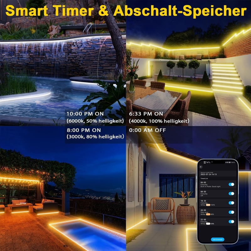 TENDIST LED szalag 15m kültéri meleg-hideg fehér dimmelhető WiFi Alexa