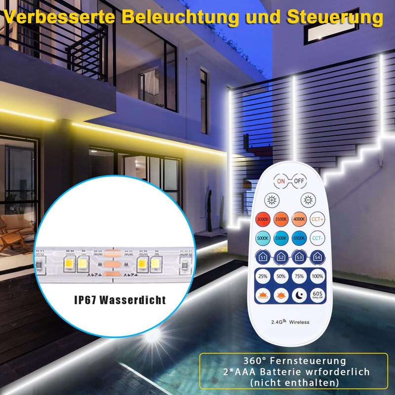 TENDIST LED szalag 15m kültéri meleg-hideg fehér dimmelhető WiFi Alexa