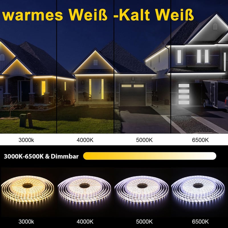 TENDIST LED szalag 15m kültéri meleg-hideg fehér dimmelhető WiFi Alexa