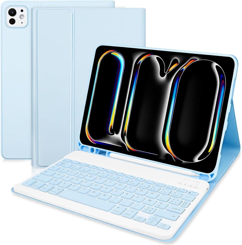 TENGWUDZ iPad Pro 11 Billentyűzet Tok 2024 Kék Bluetooth Vezeték Nélküli
