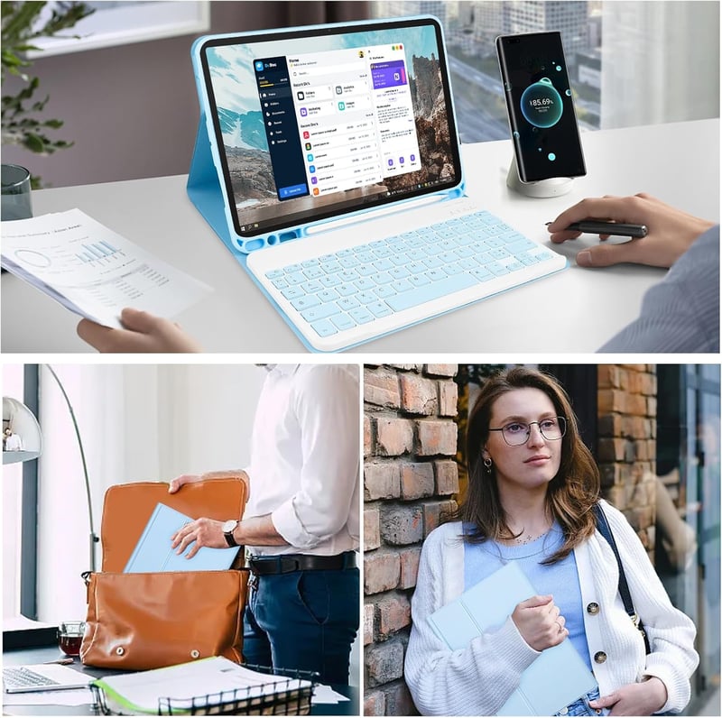 TENGWUDZ iPad Pro 11 Billentyűzet Tok 2024 Kék Bluetooth Vezeték Nélküli