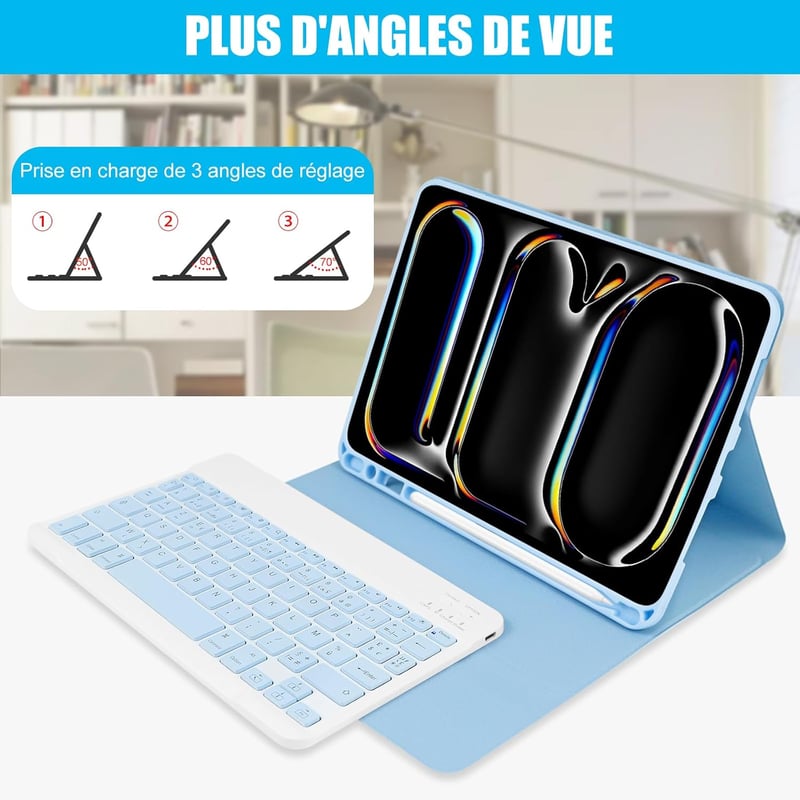 TENGWUDZ iPad Pro 11 Billentyűzet Tok 2024 Kék Bluetooth Vezeték Nélküli