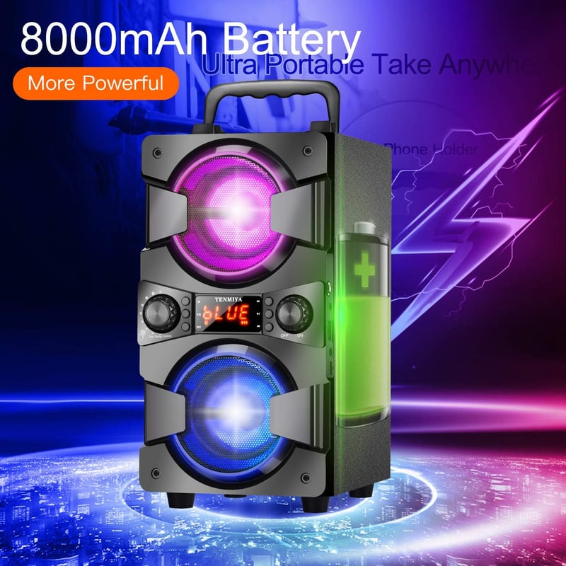 TENMIYA 60W Bluetooth Hangszóró FM Rádióval, Mikrofon és LED Fénnyel
