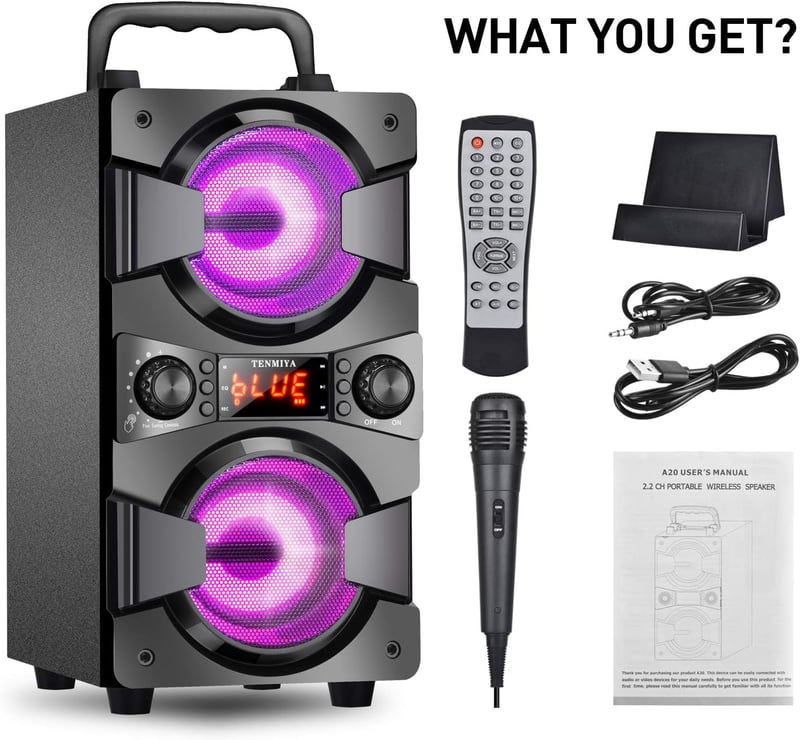 TENMIYA 60W Bluetooth Hangszóró FM Rádióval, Mikrofon és LED Fénnyel