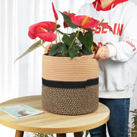 Coș de depozitare textil Tenn Well 30 cm cu inserție pentru ghiveci, bumbac, negru-maro 7