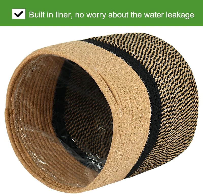 Coș de depozitare textil Tenn Well 30 cm cu inserție pentru ghiveci, bumbac, negru-maro