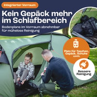 TentZone Dome 01 Nepremokavý stan 4000mm, kupolový kempingový stan pre 2-3 osoby s predsieňou, odnímateľnou podlážkou a vetracími otvormi, zelený 3