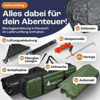 TentZone Dome 01 Nepremokavý stan 4000mm, kupolový kempingový stan pre 2-3 osoby s predsieňou, odnímateľnou podlážkou a vetracími otvormi, zelený 6