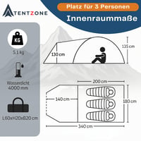 TentZone Dome 01 Nepremokavý stan 4000mm, kupolový kempingový stan pre 2-3 osoby s predsieňou, odnímateľnou podlážkou a vetracími otvormi, zelený 9