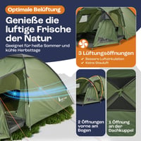 TentZone Dome 01 Nepremokavý stan 4000mm, kupolový kempingový stan pre 2-3 osoby s predsieňou, odnímateľnou podlážkou a vetracími otvormi, zelený 2