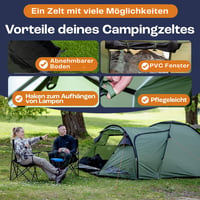 TentZone Dome 01 Nepremokavý stan 4000mm, kupolový kempingový stan pre 2-3 osoby s predsieňou, odnímateľnou podlážkou a vetracími otvormi, zelený 4