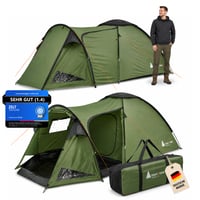 TentZone Dome 01 Nepremokavý stan 4000mm, kupolový kempingový stan pre 2-3 osoby s predsieňou, odnímateľnou podlážkou a vetracími otvormi, zelený 1