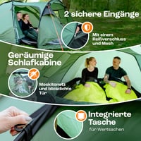 TentZone Dome 01 Nepremokavý stan 4000mm, kupolový kempingový stan pre 2-3 osoby s predsieňou, odnímateľnou podlážkou a vetracími otvormi, zelený 5