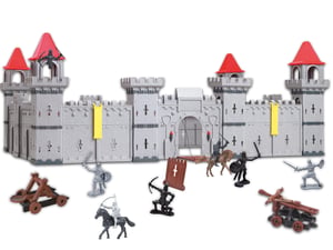 Teorema Stredoveký hrad, hracia súprava pre deti, 72x50x33 cm, 93-dielny skladací hrad s figúrkami vojakov, 4 zostaviteľné strany s vežami – Outlet