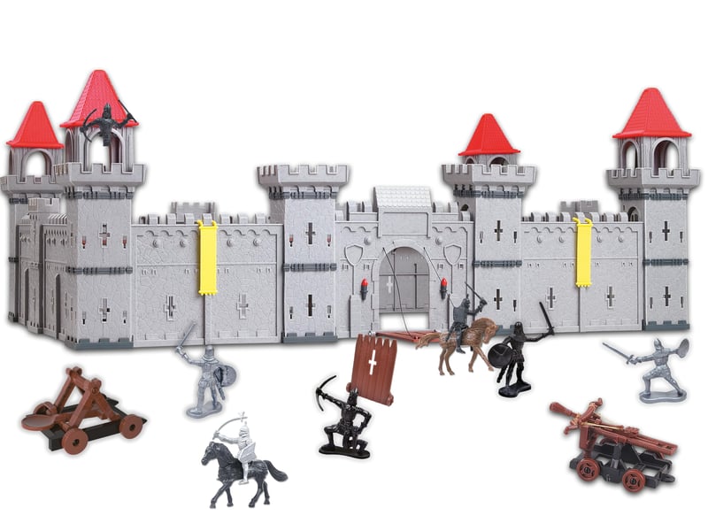 Castel Medieval Teorema pentru Copii, 72x50x33 cm, Set de Construcție cu 93 de Piese, 4 Laturi, Compatibil cu Figurine Soldați