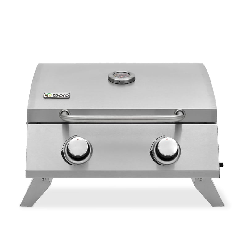 Stolný plynový gril tepro Chicago, 2 horáky, výkon 3 kW, piezo zapaľovanie, teplomer, 54 x 45,5 x 36 cm, strieborný