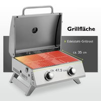 Stolný plynový gril tepro Chicago, 2 horáky, výkon 3 kW, piezo zapaľovanie, teplomer, 54 x 45,5 x 36 cm, strieborný 3
