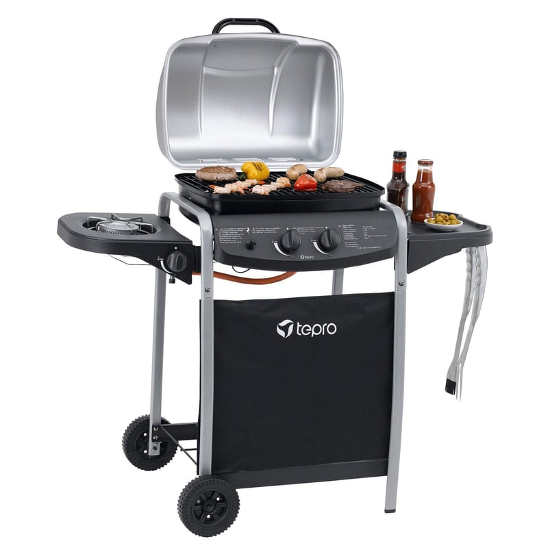 Plynový gril tepro Fremont – 1 dvojitý horák + bočný horák, 7 kW, systém Rost-in-Rost, grilovací rošt 45x34 cm, piezo zapaľovanie, sklápacia polica, 112x52x96,5 cm