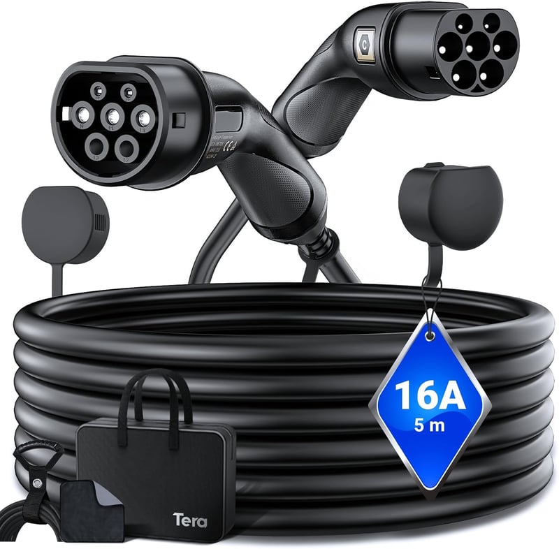 Tera EV Type 2 Töltőkábel 22kW 32A 7m 3-fázis Mennekes IP55 Elektromos Autóhoz - 7 Meter Kabel, 22 kW, Three-phase current: 32 A