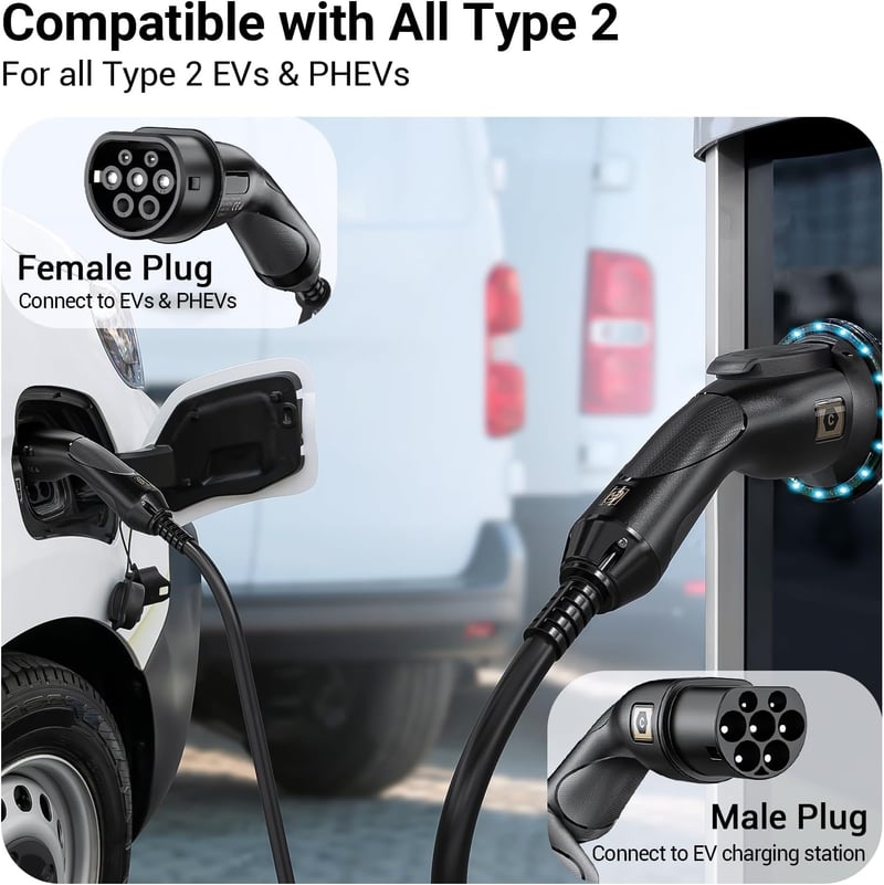 Tera EV Type 2 Töltőkábel 22kW 32A 7m 3-fázis Mennekes IP55 Elektromos Autóhoz - 7 Meter Kabel, 22 kW, Three-phase current: 32 A
