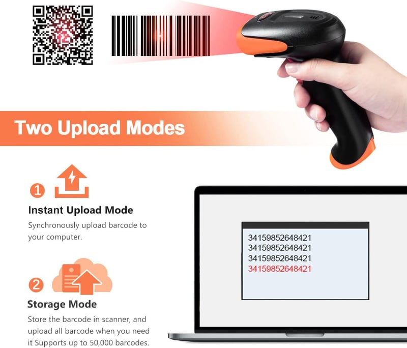 Tera Wireless 2D QR vonalkód olvasó Bluetooth és USB vezetékes, állvánnyal