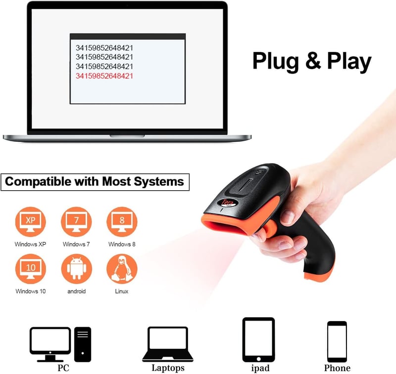 Tera Wireless 2D QR vonalkód olvasó Bluetooth és USB vezetékes, állvánnyal
