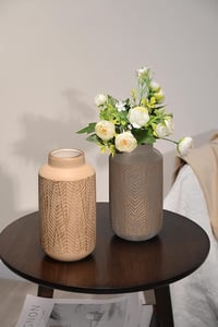 TERESA'S COLLECTIONS Kerámia Váza Szett - Világosszürke és Arany Dekoratív Asztali Vázák Nappaliba, Modern Lakásdekorációhoz, 2 db, 20 cm 5